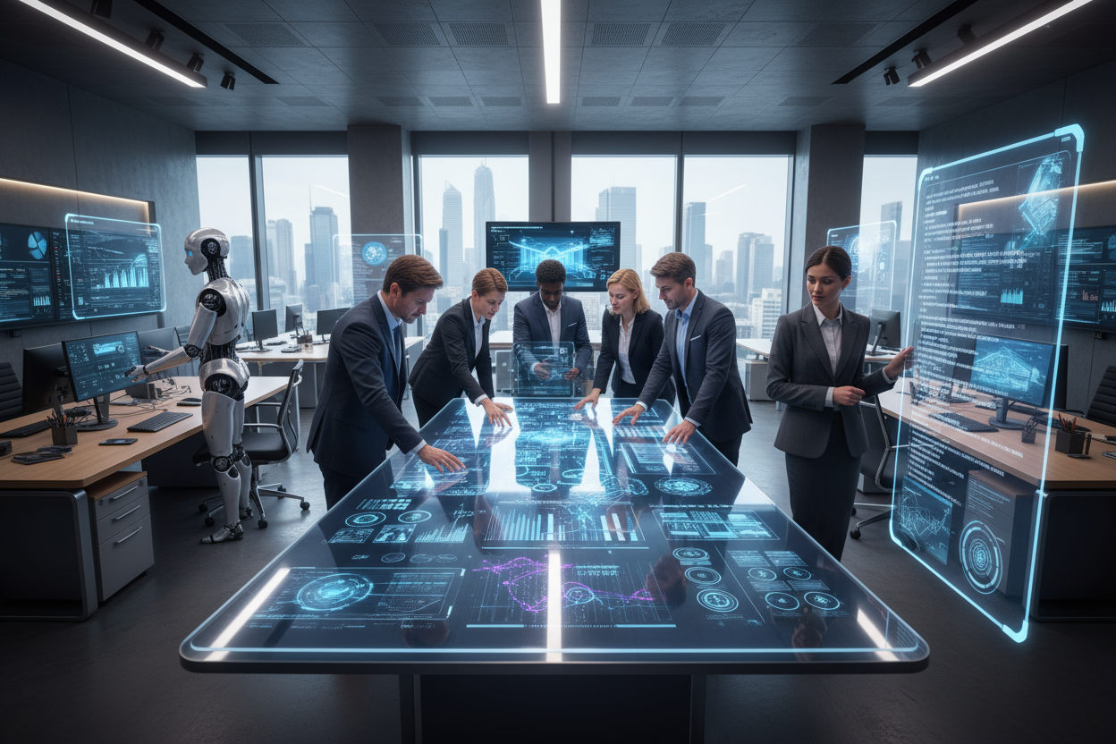 een relaistche afbeelding waar een bedrijf volop bezig is met ai en de toekomst